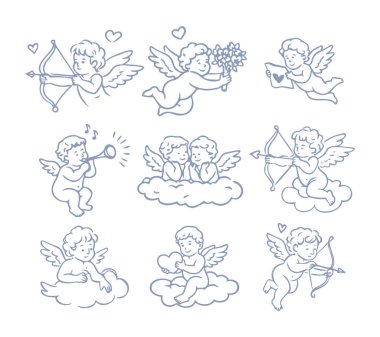 Aşk tanrısı çizgisi Sevimli Melek Meleği Kalpli ve Oklu Koleksiyonlar