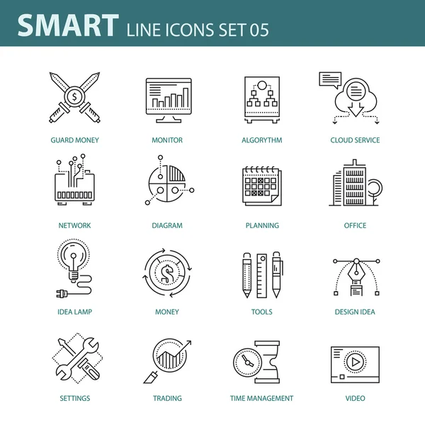 Moderne icone a linea sottile impostate per progetti aziendali, infografici e diversi — Vettoriale Stock