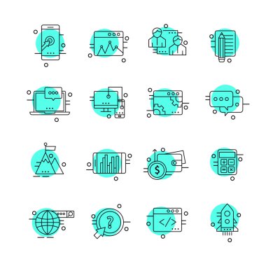 İş için çağdaş ince çizgi Icons set