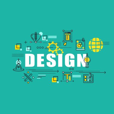 İnce çizgi kavramı ile düz iş ikonları/simgeleri