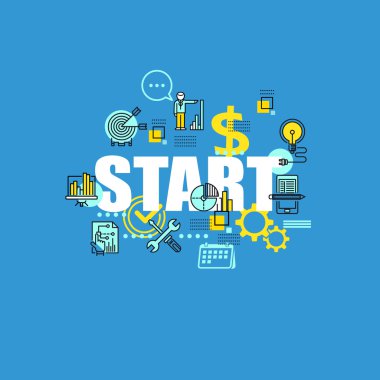 İnce çizgi kavramı ile düz iş ikonları/simgeleri