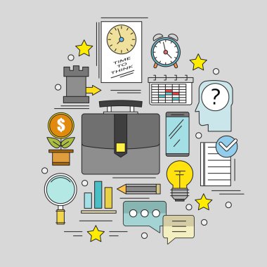 İnce çizgi kavramı ile düz iş ikonları/simgeleri