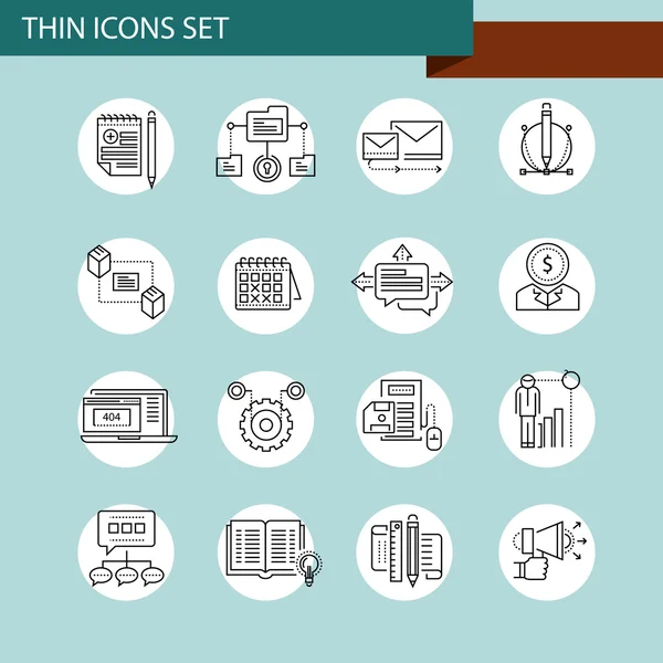 Thin line concept with flat business icons — Stock Vector