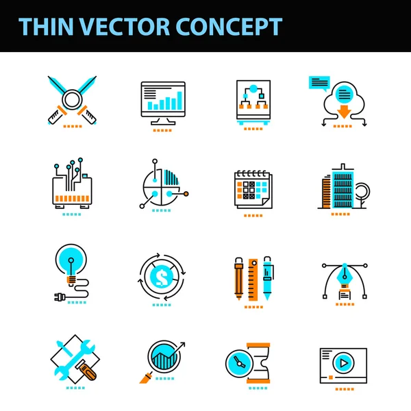 Concepto de línea delgada con iconos de negocios planos — Vector de stock