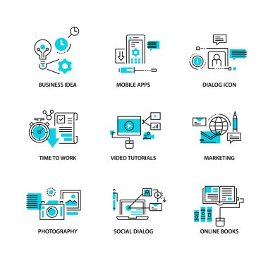 İş için çağdaş ince çizgi Icons set