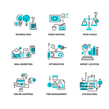 İş için çağdaş ince çizgi Icons set