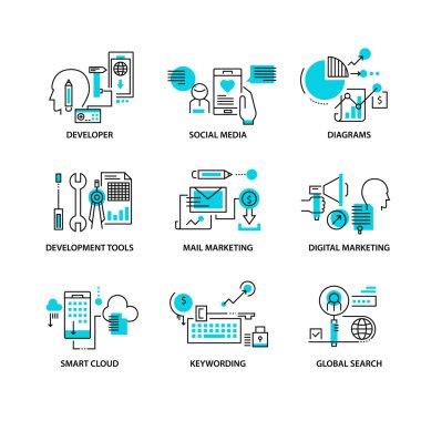 İş için çağdaş ince çizgi Icons set