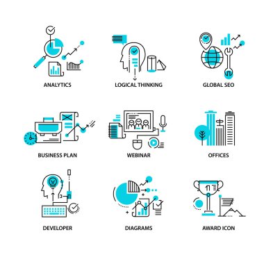 İş için çağdaş ince çizgi Icons set