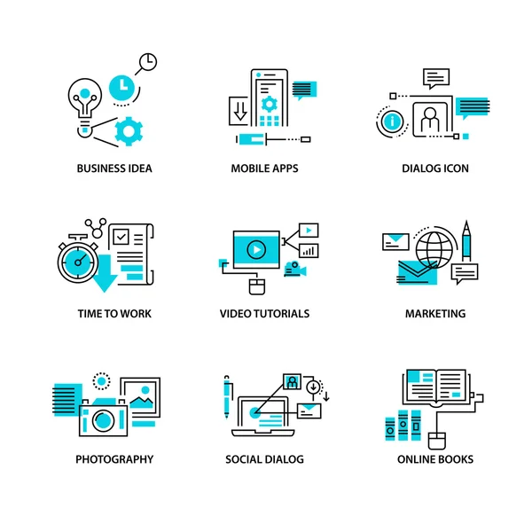 Ícones de linha fina modernos definidos para negócios — Vetor de Stock