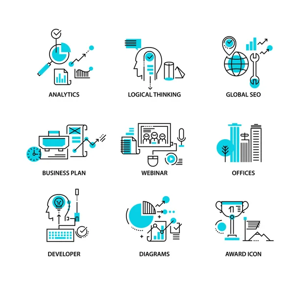 Ícones de linha fina modernos definidos para negócios — Vetor de Stock
