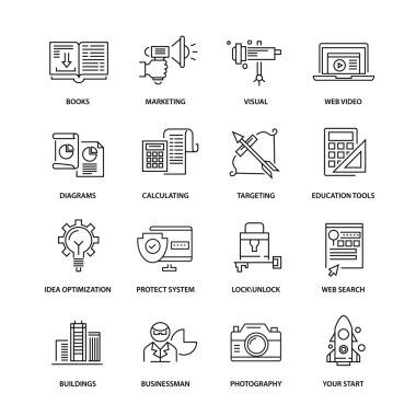 İş için çağdaş ince çizgi Icons set