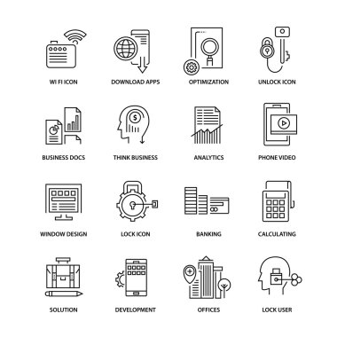 İş için çağdaş ince çizgi Icons set