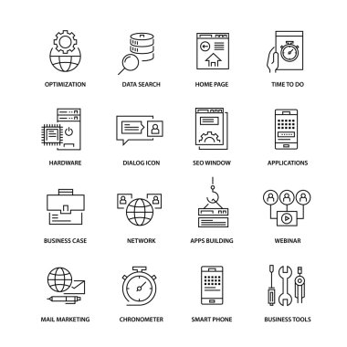 İş için çağdaş ince çizgi Icons set