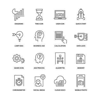 İş için çağdaş ince çizgi Icons set