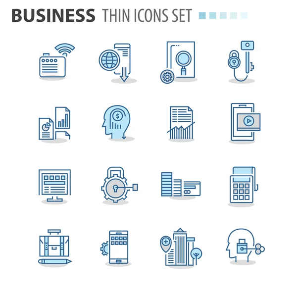 Ícones de linha fina modernos definidos para negócios — Vetor de Stock
