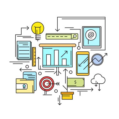 İnce çizgi kavramı ile düz iş ikonları/simgeleri