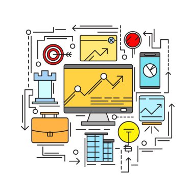 İnce çizgi kavramı ile düz iş ikonları/simgeleri