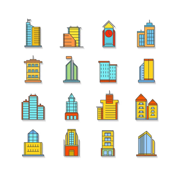 Ensemble d'icônes de ville d'affaires colorées minces — Image vectorielle
