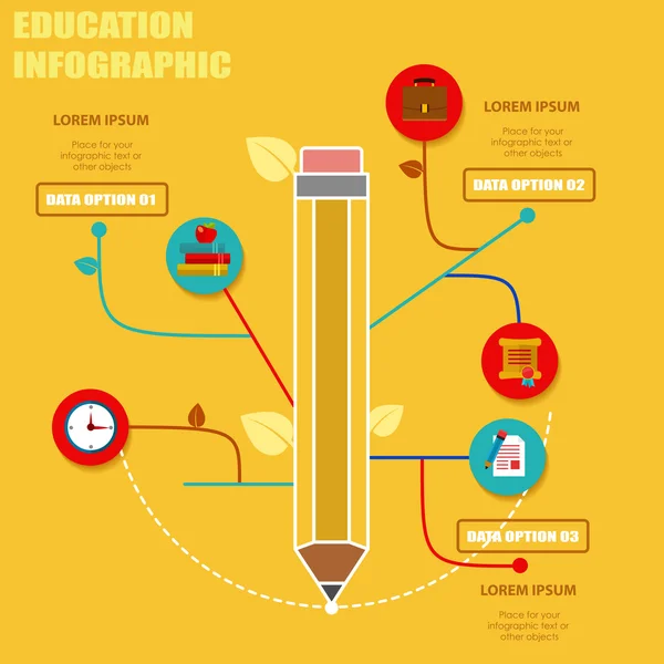 Edukacja szablonu z ołówkiem i ikony — Wektor stockowy