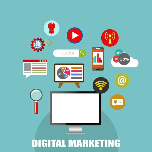 Digitální marketing, ploché ikony — Stockový vektor
