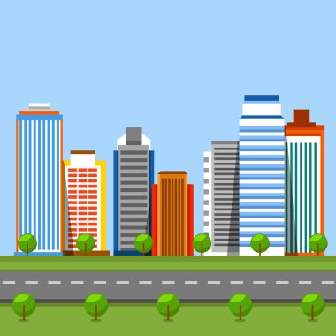 Vektör düz şehri kentsel peyzaj çizim.