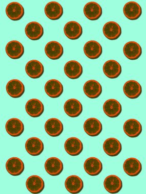 Geometrik tasarımda renkli yüzeyde limon dilimleriyle kusursuz desen.