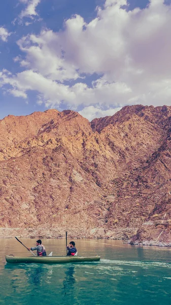 Hatta Dam Lake Mountains Enclave Region Dubai United Arab Emirates — Stock Photo, Image