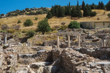 Türkiye 'nin İzmir ilinin İyonya kıyısındaki antik Yunan kenti Efes' te yaz günü harabeler.