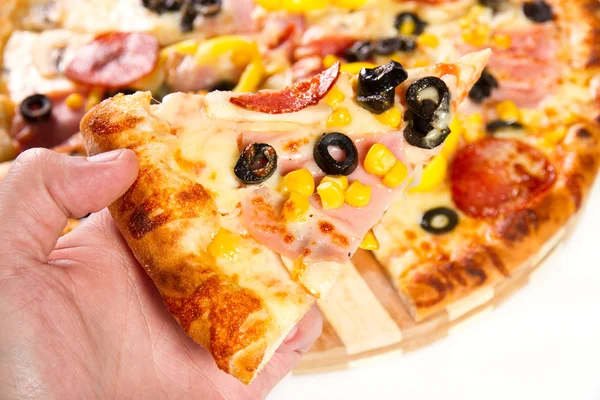 Pizza with salami and vegetables — Stock Photo, Image