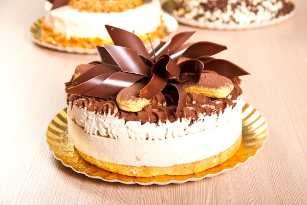Tiramisu cake and chocolate flakes — Stock Photo, Image