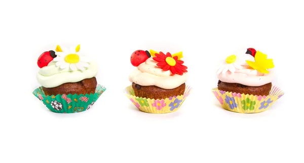 Three cupcakes on white background — Stock Photo, Image