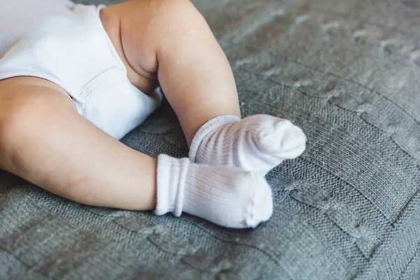 Baby Feet Socks Soap Lying Blanket Newborn — Stock Photo, Image