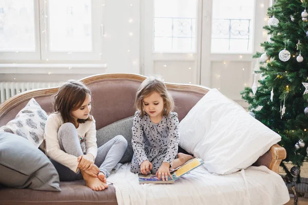 Décorations Maison Filles Pour Nouvelle Année Noël Sœurs — Photo