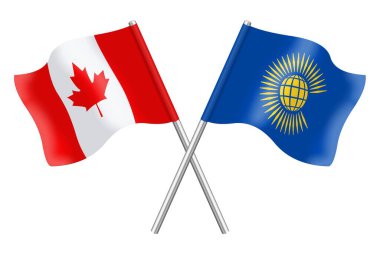 Kanada ve Bağımsız Devletler 'in 3 boyutlu bayrakları beyaz arka planda izole edilmiş 