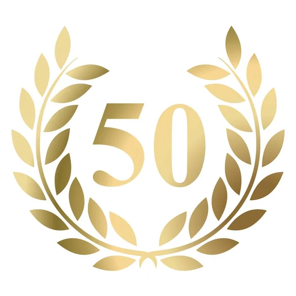 50Th Birthday Gold Laurel Wreath Vector Isolated White Background — Stock Vector