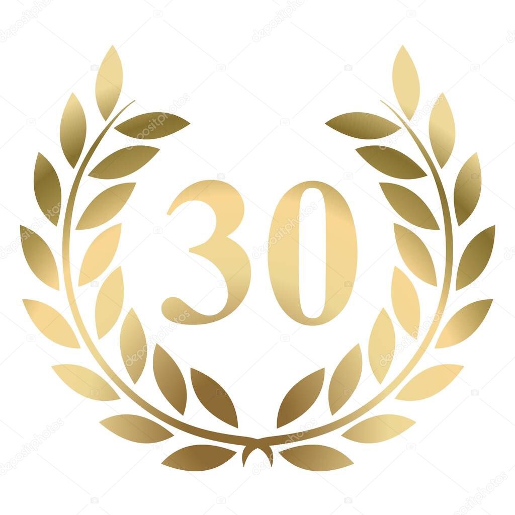 30th birthday gold laurel wreath vector isolated on a white background