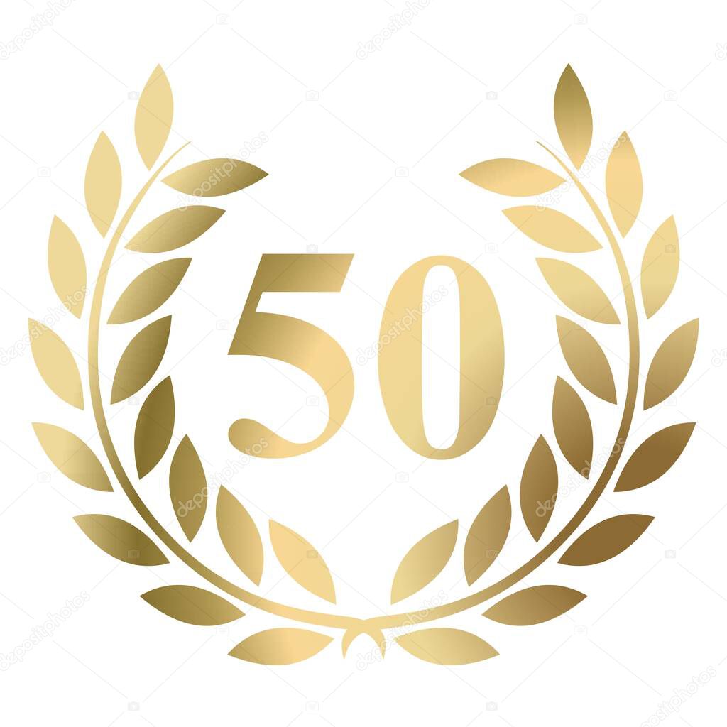 50th birthday gold laurel wreath vector isolated on a white background