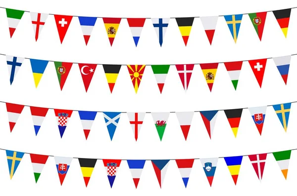 Garland Bannerek Zászlókkal Különböző Európai Országok Fehér Alapon — Stock Vector