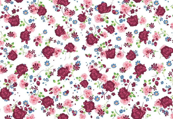 Bezešvé Vzor Květinami Bílém Pozadí Návrh Ilustrace — Stock fotografie