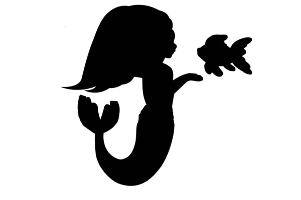 Silhouette Mermaid Fish Isolated White Background Illustration — Stock Photo, Image