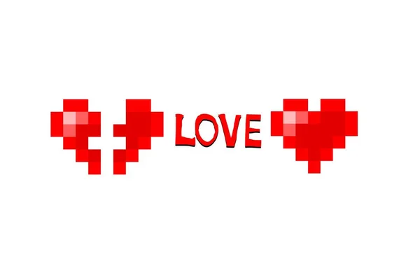 Pixel Art Set Corazones Aislados Sobre Fondo Blanco Ilustración — Foto de Stock