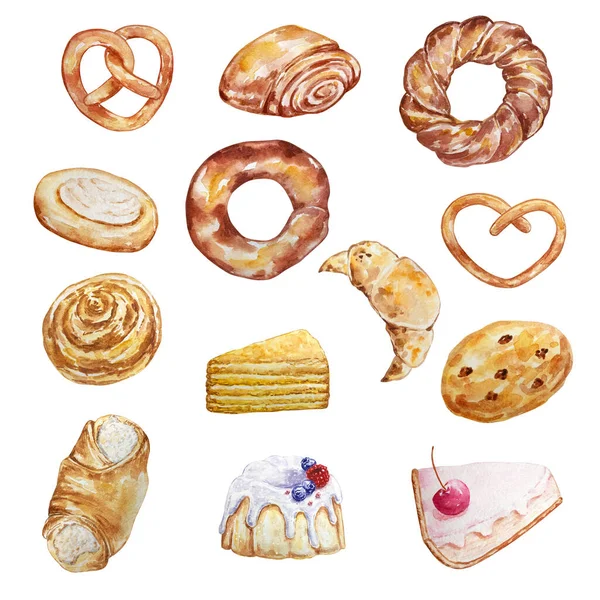 Aquarell Illustration Von Gebäck Und Backwaren Helles Und Frisches Croissant — Stockfoto