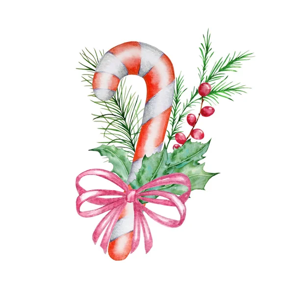Aquarelle Scandinave Composition Noël Décoration Hiver Dessinée Main Bouquet Bonbons — Image vectorielle