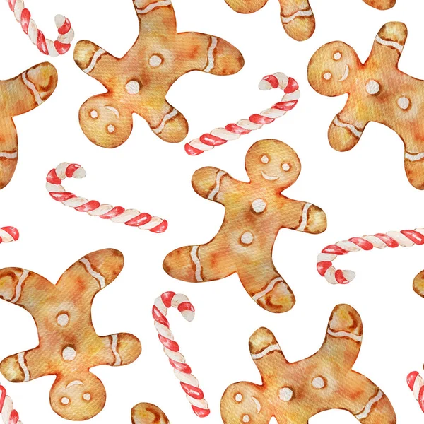 Padrão Sem Costura Natal Aquarela Com Decoração Tradicional Elementos Gingerbread — Fotografia de Stock