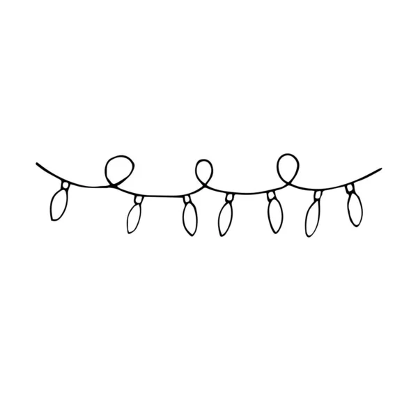 Ręcznie Rysowane Granaty Stylu Doodle Żarówkami Girlanda Girlanda Świecący Wektor — Wektor stockowy