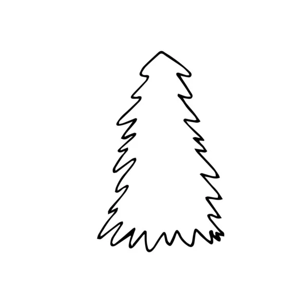 Gambar Tangan Pohon Natal Dalam Gaya Corat Coret Liburan Latar - Stok Vektor