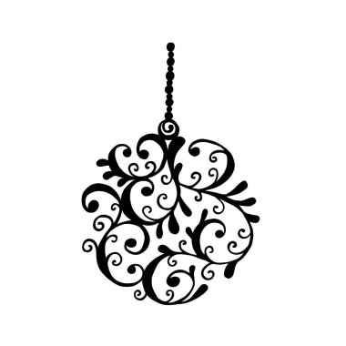 Beyaz arka planda izole edilmiş Noel ağacı topu. Yeni yıl ve Noel çizimleri, karalama, eskiz, el çizimi. Basit illüstrasyon.