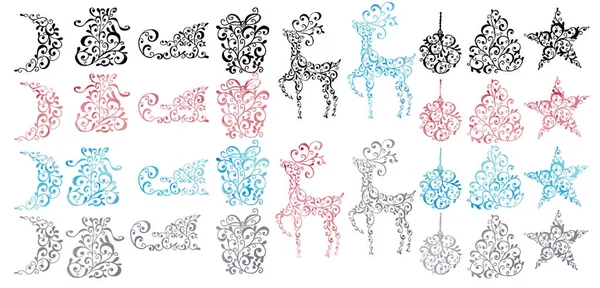 Definir Doodles Mão Natal Desenhado Ornamento Ilustração Arte Linha Natal — Fotografia de Stock