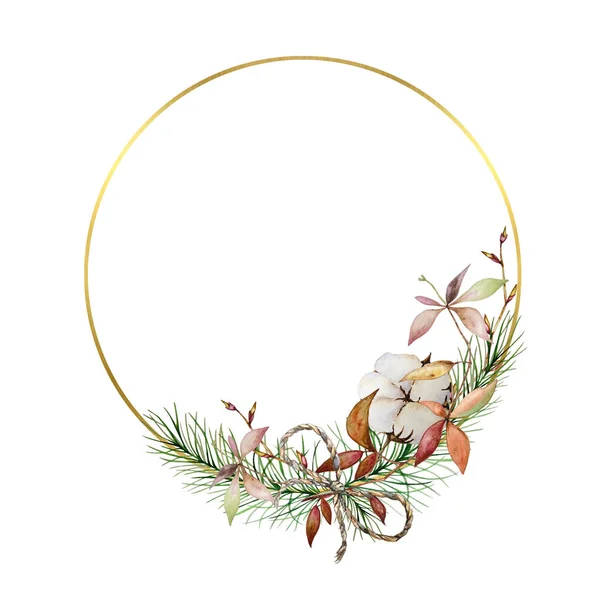 Grinalda Natal Com Círculos Dourados Com Uma Árvore Com Ramos —  Vetores de Stock