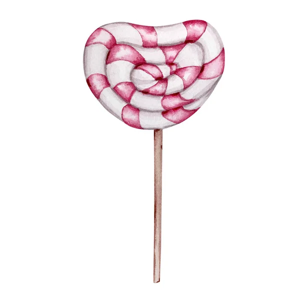 Aquarell Handgezeichnetes Dessert Sweet Heart Lollipop Isoliert Auf Weißem Hintergrund — Stockfoto